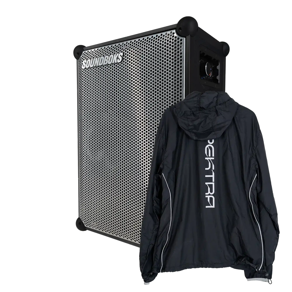 Product shot of the limited edition Spektra Soundboks 4 and running jacket