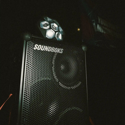 The Lightboks on top of a black Soundboks 4