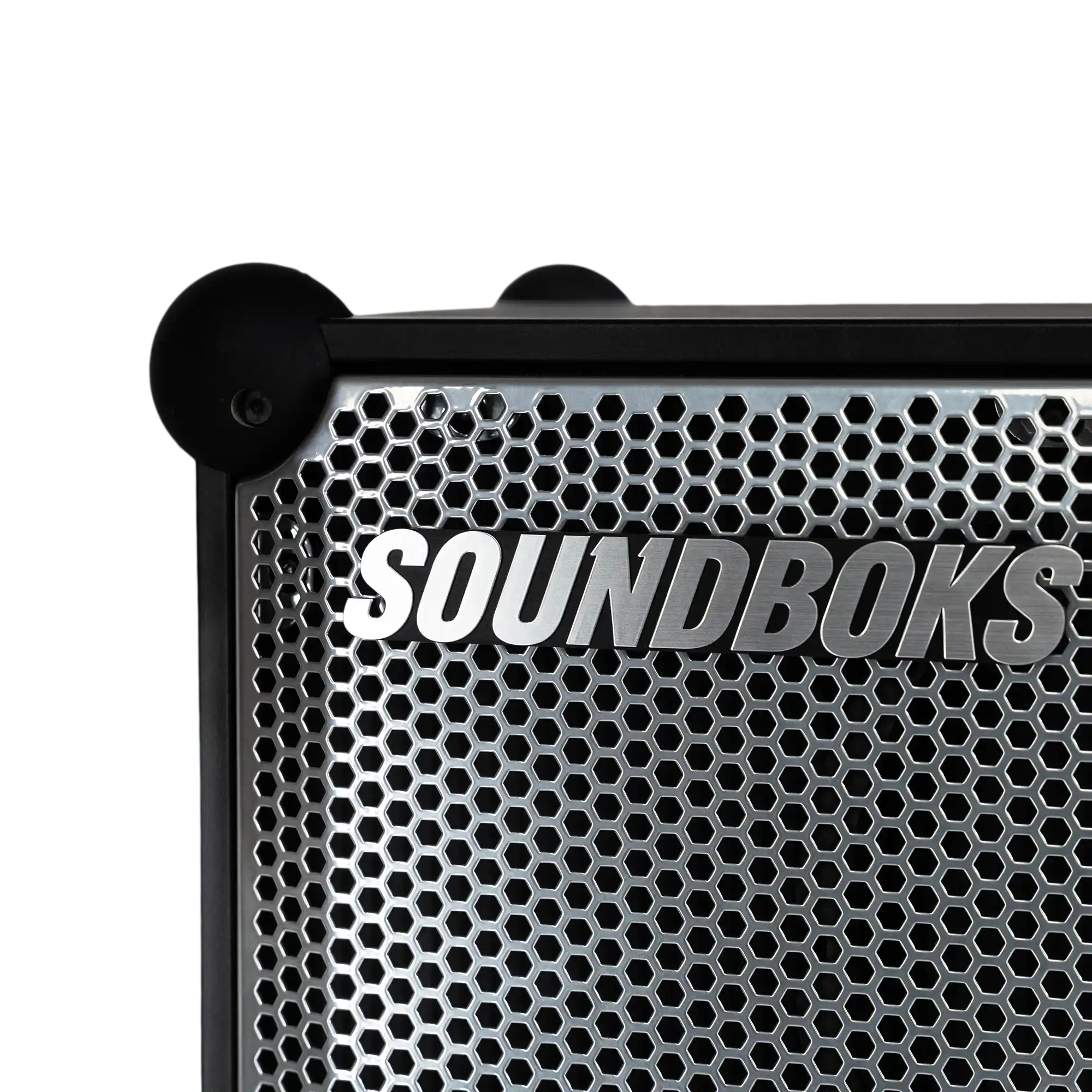 Close-up of the SOUNDBOKS logo on the limited edition Spektra Soundboks 4