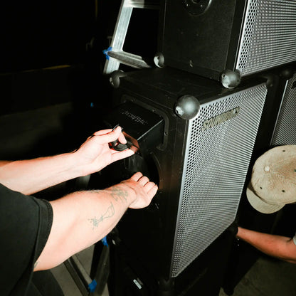 The Battery getting swapped on a Metallic grey Soundboks 4