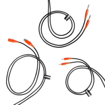 AUX Cable, TRS Cable and XLR Cable with SOUNDBOKS branded colors